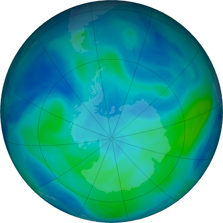 Antarctic ozone map for 21 February 2021